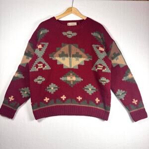 Vintage Eddie Bauer Wool Sweater Aztec Southwest Print Grandpacore Resort sz L